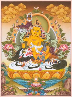 Vintage Guardian King Dharmapala Namtose | Original Hand Painted Tibetan Buddhist Thangka